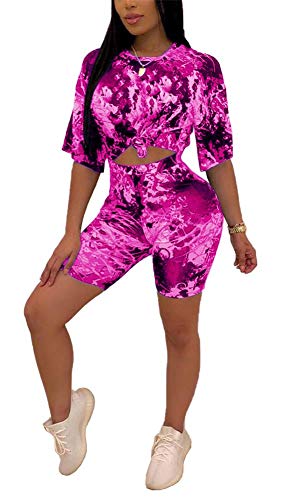 2 Pieces Sexy Sportwear Set for Women Short Sleeve Crop Tops+Color Stripe Skinny Pants Tracksuit Set