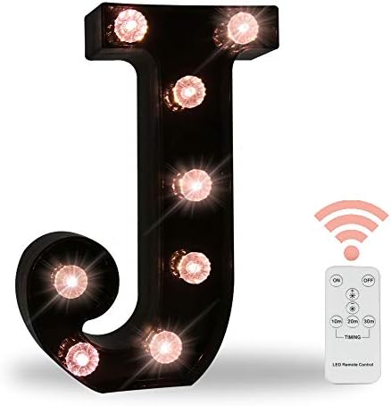 Obrecis LED Black Alphabet Marquee Letters Sign Light Up Marquee Number Letter Lights Sign with Diamond Bulb for Night Light Home Bar Christmas Lamp Birthday Party Wedding Decoration J