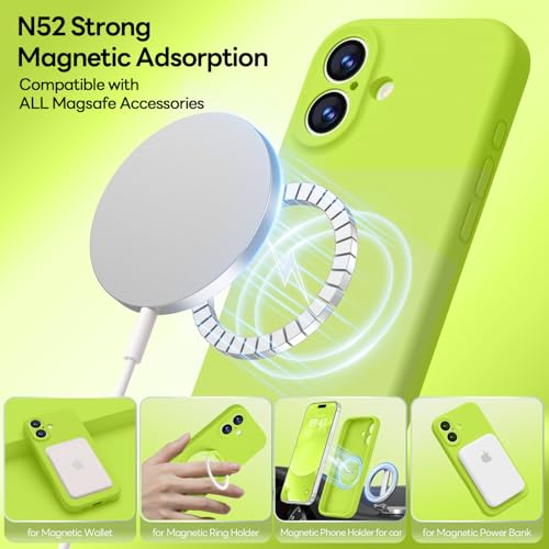 Image of LOVE 3000 Designed for iPhone 17 Case, Premium Silicone [Compatible with Magsafe][Soft Anti-Scratch Microfiber Lining] Shockproof Protective Phone Case for Men Women 6.3 inch, Fluorescent Green