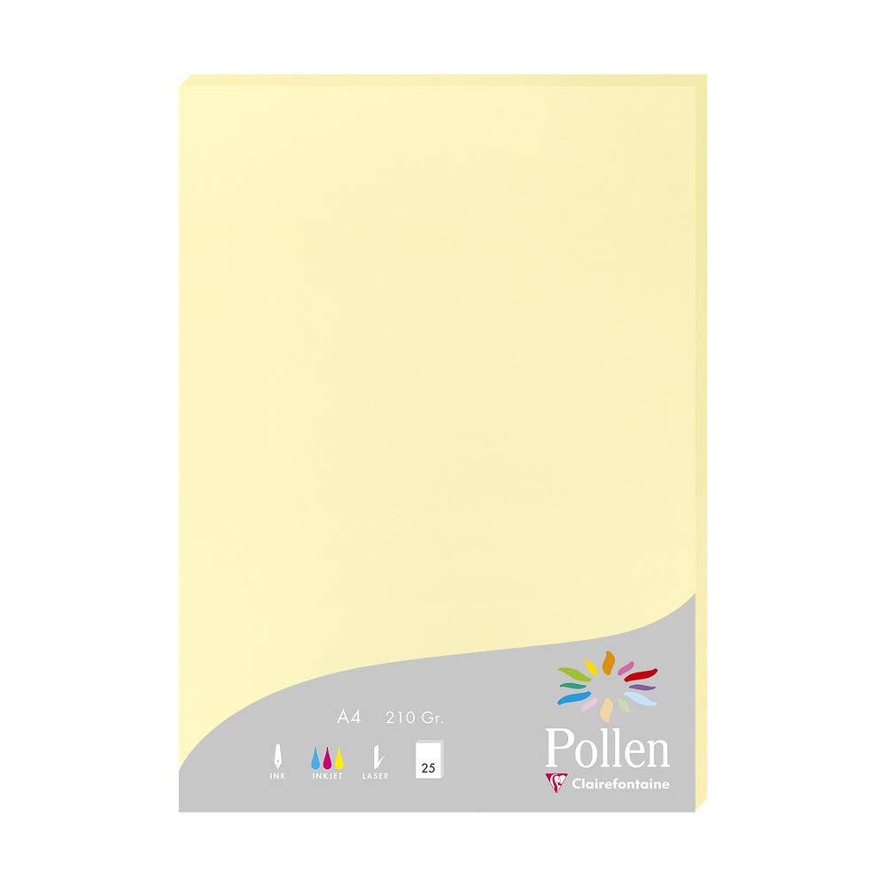 Clairefontaine - Ref 24207C - Pollen Coloured Paper (Pack of 25 Sheets) - A4 (210 x 297mm), 210gsm Paper, Inkjet & Laser Printer Compatible, Acid Free - Canary