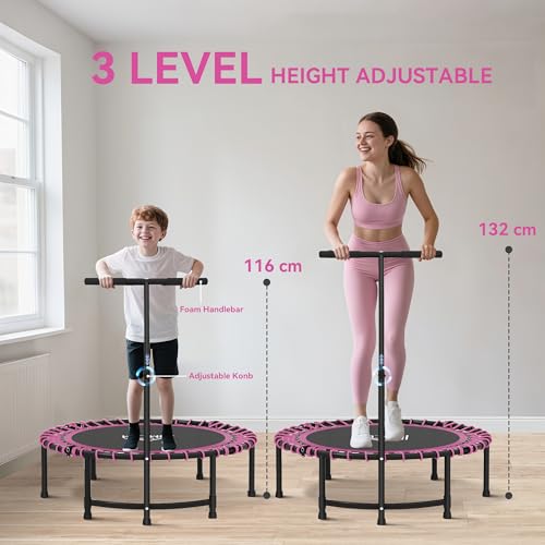 HOMCOM 45" Fitness Trampoline with Adjustable Handle, Folding Rebounder Trampoline Mini Jumper for Indoor Exercise Workout, Support Up to 150kg - Image 4