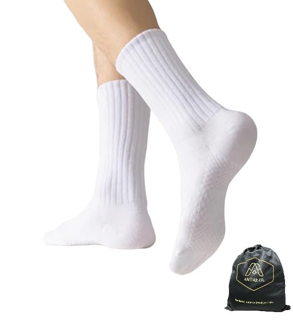 Crew Compression Socks - Pack of 5 with Bag | Cushioned Arch Support, Breathable & Sweat-Absorbent | Athletic Running & Hiking Socks, Gym,Gifts 5
