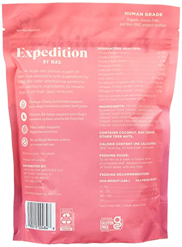 Image of Amazon Brand - Wag Expedition Human Grade Organic Biscuits Dog Treats, Non-GMO, Sweet Potato & Flaxseed, 10oz