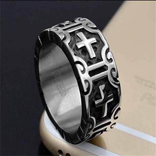 Image of Caiyao Personality Retro Cross Ring Vintage Stainless Steel Band Style Biker Ring