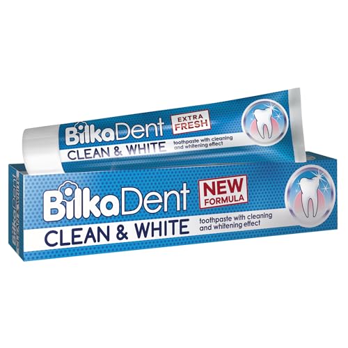 BilkaDent Pasta dentífrica Clean & White – Pasta de dientes blanqueadora con eliminación de manchas, fórmula no abrasiva, protección de fluoruro, 75 ml
