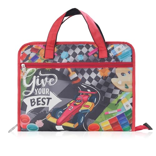 Image of Echo Boomers A4 Kids Drawing Bag | Art & Stationery Organizer with Zipper Pocket (Give Your Best) Race Car Design