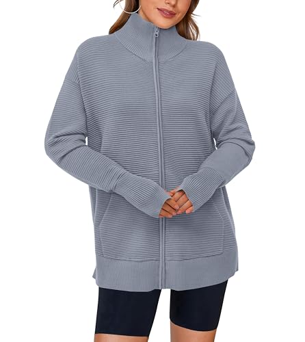 Image of PRETTYGARDEN Womens Long Sleeve Zip Up Ribbed Cardigan Sweaters