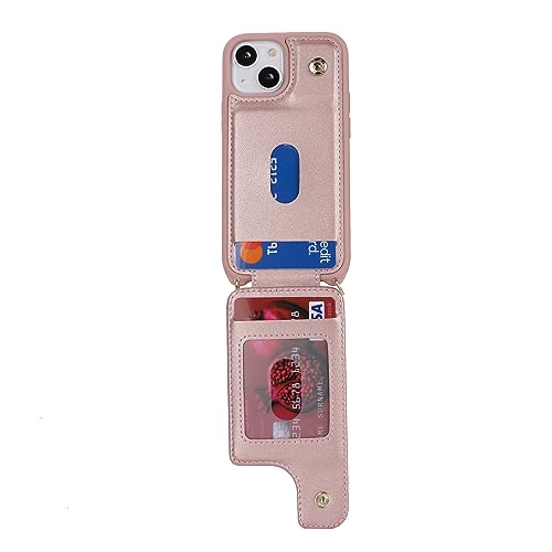 Image of for iPhone 13 Mini Case with Card Holder and Strap for Women,Crossbody Lanyard,Kickstand Ring Stand,Snap Clasp,RFID Blocking,Phone Wallet Cases 5.4 inch(Rose Gold)