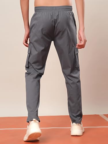 Image of TECHNOSPORT Boys' Solid Straight Fit TS Flexi Cargo Trackpants Drawstring 4-Pocket Polyester Joggers for Sports Play School UPF50+ Anti Odour