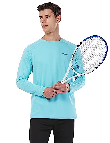 Kpsun Upf 50+ Fishing Shirts Sun Shirts For Men Rash Guard Long Sleeve Sun Protection Shirts Swim Shirts Light Blue #TOP4