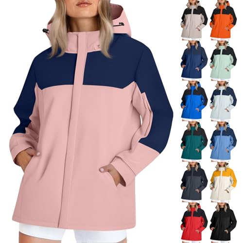 Rain Jacket Women Lightweight Plus Size Waterproof Rain Coats Drawstring Hooded Long Raincoat Outdoor Windbreaker