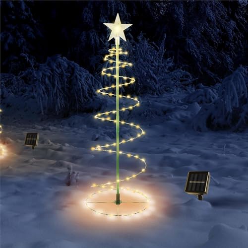 Iridsmole Outdoor Christmas Tree with Solar LED, Spiral Christmas Tree, Xmas Trees with Star Lights for Outdoor Snow Pathway Patio Lawn Garden Xmas Decoration