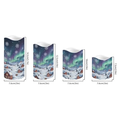 Image of Christmas Flameless LED Candles Set of 4 | Aurora Winter Village, Xmas Flameless Candles, with Remote Flickering, LED Candles with Timer for Holiday Patio Accents
