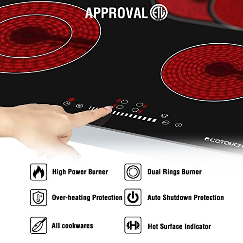 Electric Cooktop 24 inch,ECOTOUCH Builtin Electric Cooktop 4 Burner