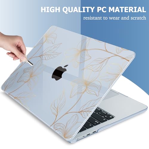 Image of Mektron Case for 2026 MacBook Air 13-inch M5 Laptop A3449 with 13.6-inch Liquid Retina Display, 2025 2024 2022 M4 /M3 /M2 MacBook Air 13 inch Hard Shell Cover, Model A3240 A3113 A2681, Gold Flower S718-Blue
