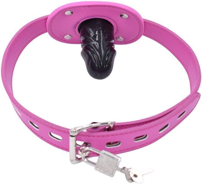 Lockable Dildo Mouth Gag,SM Mouth Restraint with Lock Bondage,Adjustable Bondage Leather Gags Adult Sex Toy for Couple (Pink,Long)