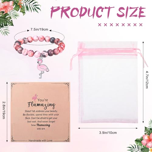 Yinkin 12 Sets Flamingo Bracelet Gifts for Women Included Elastic Beads Bracelet with Flamazing Card Mesh Bag Pink Charm Jewelry for Christmas Inspirational Gifts Positive Affirmations2