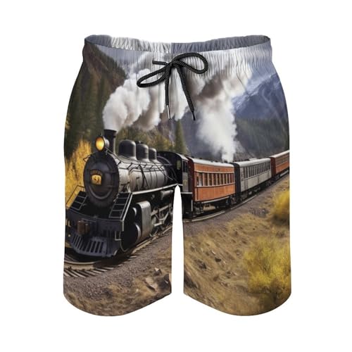 Mens Shorts Steam Locomotive Train Men Swim Trunks Quick-Dry Beach Shorts with Drawstring Pocket Bathing Suit4