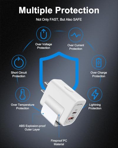 Image of USB-C Charger Block 20W Dual Port with USB-A and USB-C, 2 Pack | Fast Charging Box, Dual Port Phone Plug, Multi Pack, 20W Power Adapter, USBA & USBC Cube Wall Outlet for Apple iPhone Android