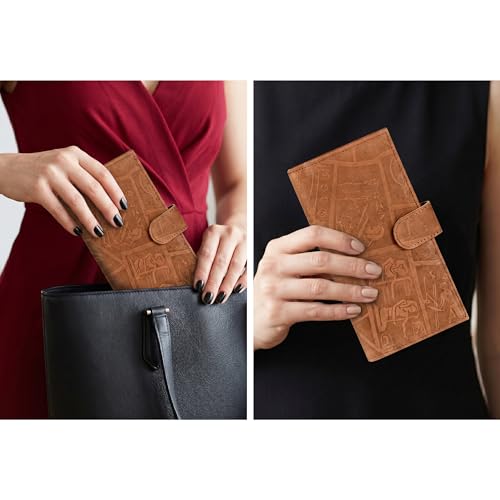 Image of Oak Leathers Checkbook Cover Slim Minimalist For Men with RFID Blocking Credit Card Holder Wallet (Egyptian Cognac)