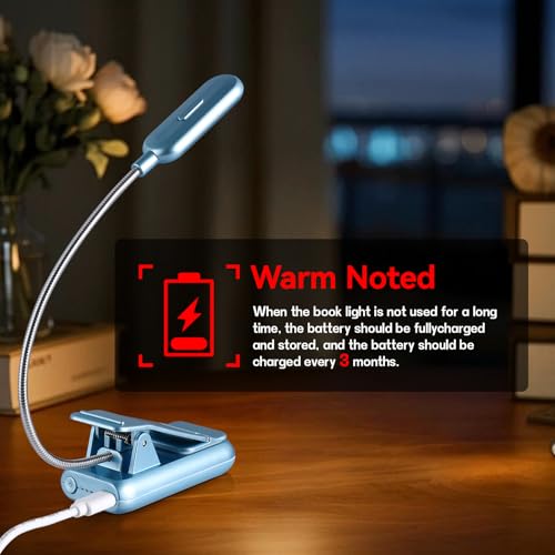 Image of VAVOFO Rechargeable Reading Light, 7 LEDs with 9 Color Temperature 9 Brightness Levels Clip On Book Light for Reading in Bed with Power Indicator for Bookworms (Silver Blue)
