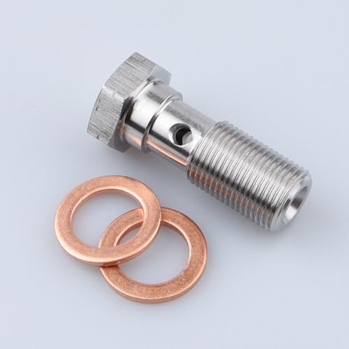 Image of Universal Stainless Steel M12x1.0 Metric Thread Banjo Bolts Brake Fitting Adapter with M12 Copper Washers, Single Banjo Bolt 31mm Length