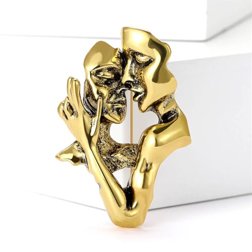Image of Couples Kiss Shape Brooch Pins For Women Men Fashion Unique Corsage 3D Portrait Abstract Art Lovers Face Badge Lapel Pin Dress Suit Clothes Accessories Vintage Unisex Jewelry
