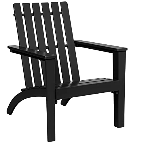 COSTWAY Adirondack Chair, All-weather Solid Acacia Wood Fire Pit Chair, Outdoor Armchair Garden Seat Patio Furniture for Deck Backyard (Black)