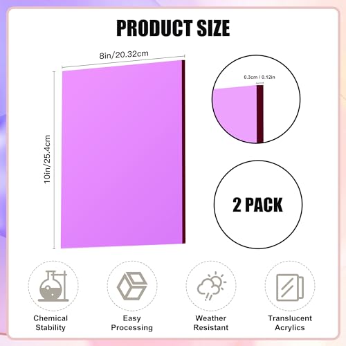 Image of Lesnlok Purple Acrylic Sheets 1 /8 Inch Thick (3mm) 2 Pack 8 x 10 Clear Plexiglass for Sign, Craft, Painting, Laser Cutting, DIY Display Projects (8 inchx 10 inch, 2 Pack)