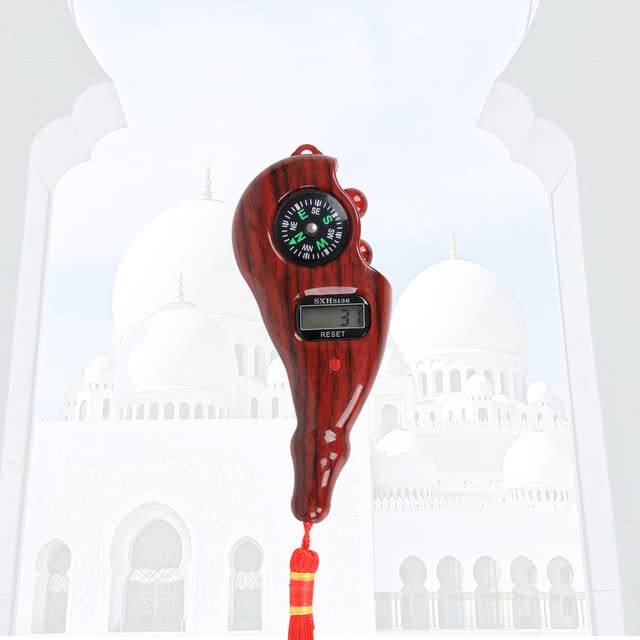TOOLAE - Stock Ready Digital Tasbih Electronic Rosary tally counter with Compass SXH5136 (Wooden Red)