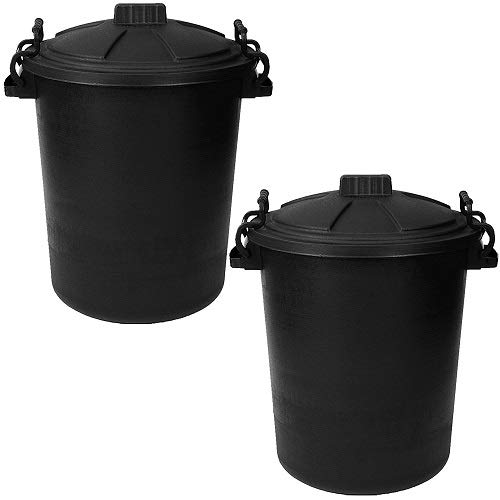Srendi® 2 x BLACK 50L Litre Heavy Duty Plastic Bin Rubbish Waste