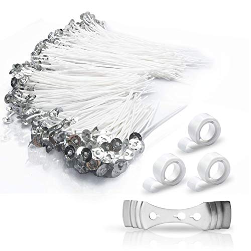 Ponwec 300 Pieces Cotton Candle Wicks Candle Making Supplies Premium Natural Cotton DIY Candle Wick Kit with 300PCS Candle Wick Stickers and Candle Wick Centering Device for Soy Beeswax Candle Making