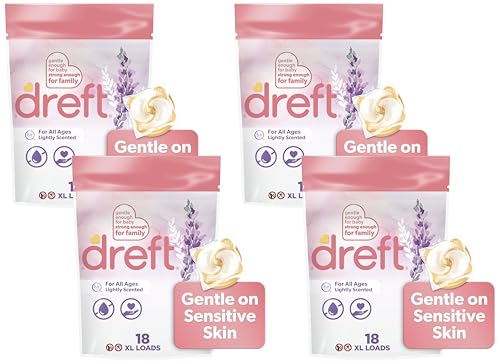 Dreft Laundry Detergent XL Pacs, Light Scent, Lavender, 18 Count (Pack of 4)