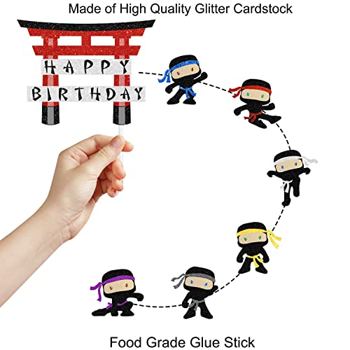 7 Pieces Ninja Happy Birthday Cake Topper Decor Kit - Kung Fu Ninja Competition Theme Samurai Birthday Party Decoration #TOP2