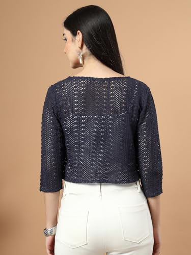 Image of Style Quotient Women Cotton self Design lace Crop Open Front Shrug