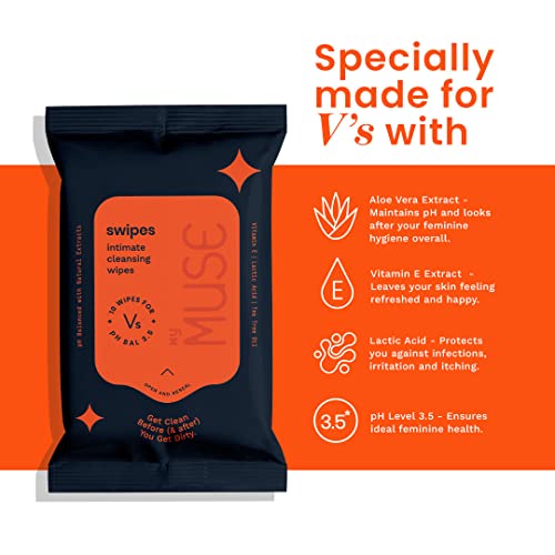 Image of MyMuse Intimate Wipes Pack of 4 (40 Wipes) | Aloe Vera, Vitamin E Extract |pH Balanced for Women, Skin Friendly, Daily Hygiene |Avoid Itching, dryness, Odor & Allergies