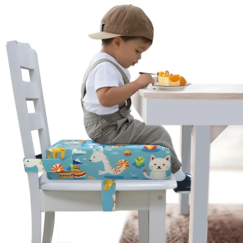 Image of Toddler Booster Seat for Dining Table, Portable Booster Seat for Kitchen Chair, 4 Inch High-Density Foam Cushion with Adjustable Safety Straps and Non-Slip Bottom, Perfect for Kids Travel and Daily