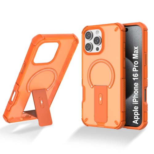 Image of ZAP CASE Matte Kickstand Case for iPhone 16 Pro Max | Magsafe Compatible | Premium Polycarbonate Back + Flexible TPU Bumper | Foldable Stand | Military-Grade Drop Protection | Anti-Fingerprint |Orange