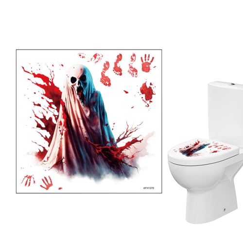Sécrantes de couvercle de toilette Blood Ghost - Autocollant mural horrible amovible | Décalcomanies de toilette horribles imperméables | Decal d'Halloween amovible avec matériau pour la fête,