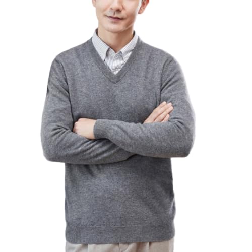 Mens V-Neck Business Wool Sweater, Men's Lightweight Slim Fit Long Sleeve Pullover Solid Knit Office Dress Sweaters