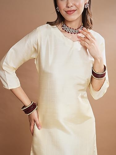 Image of VredeVogel Women's Cotton Silk Blend Straight Kurta Trouser With Dupatta Set