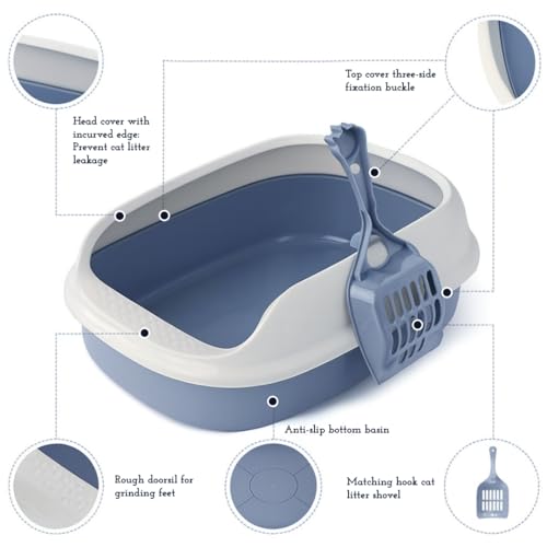 Image of PETS EMPIRE Cat Litter Box Tray with Free Scooper | Semi-Closed, Durable Plastic Litter Tray for Kittens & Adult Cats | Easy to Clean, Odour Control - Blue