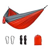 Hiseng Hamacas Exterior, Hamacas Jardin Tumbonas con Bolsillos y Cuerdas, Ligero Cama Portátil de Lona, Tumbonas Jardin Exterior para Camping, Viajes, Balcón, Interior (Naranja,270x140cm)