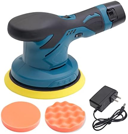 QCGGOW Cordless Car Buffer Polisher , Polisher with 2 of 12V Rechargeable Battery, 6 Variable Speed, Portable Cleaning Tools with Polishing Pads for Glass, Stove, Sink, Sofa