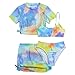 4 Piece Girl's Swimsuits Tie Dye Bikini Set with Cover Up Skirt Kids Bathing Suits Beach Swimwear (Blue, 6-7 Years)