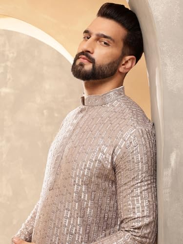 Image of SOJANYA (Since 1958 Men's Cotton Rayon Shiny Thread Sequinned Kurta Set