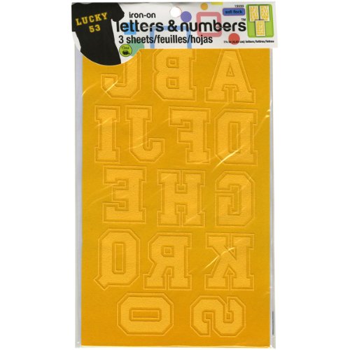 Dritz 15555 Iron-on Letters & Numbers, Soft Flock, Collegiate, 1-3/4-Inch, Gold (3-Sheets)