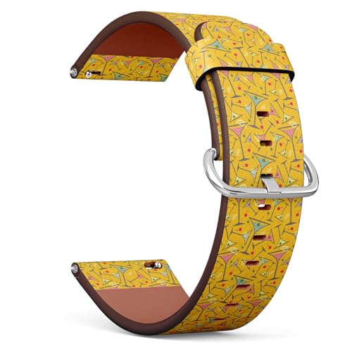 MRAKPLGE 22mm Watch Band with Quick-Release, Martini Popular Garnishes Yellow Pattern, Replacement Vegan Leather Strap, Bracelet for Smartwatches, Wristband for Men and Women