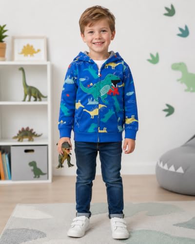 Image of Popshion Boys Toddler Cartoon Dinosaur Hoodies Jacket Cool Long Sleeve Zipper Hooded Sport Sweatshirt Coat for Kids 1-7 Years