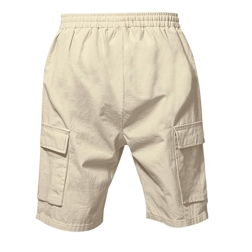 Image of Mens Linen Shorts Casual Drawstring Elastic Waist Cargo Vacation Lightweight Breathable Summer Beach Shorts for Men